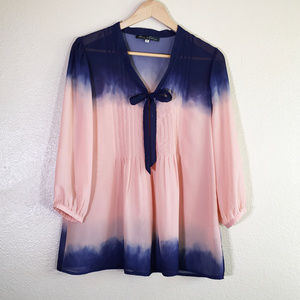Rose & Olive Ombre Top Bow Pink Blue M